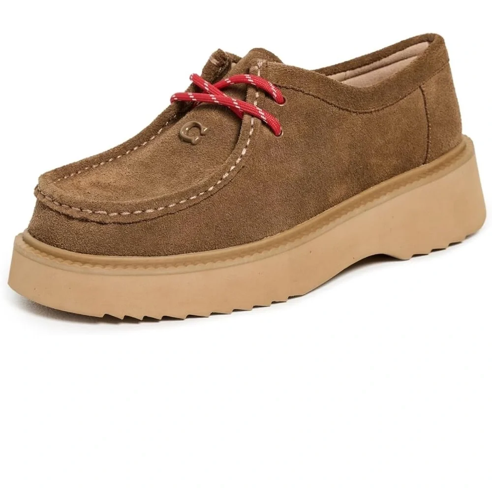 Coach Tan Suede Men's Loafers with Red Laces - Picture 1 of 2